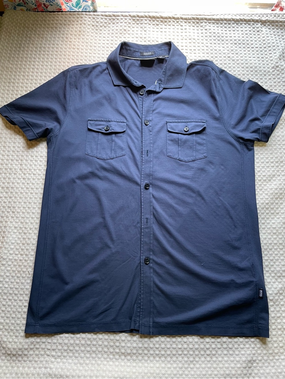 Hugo Boss Navy Blue Short Sleeve Button-Up Shirt